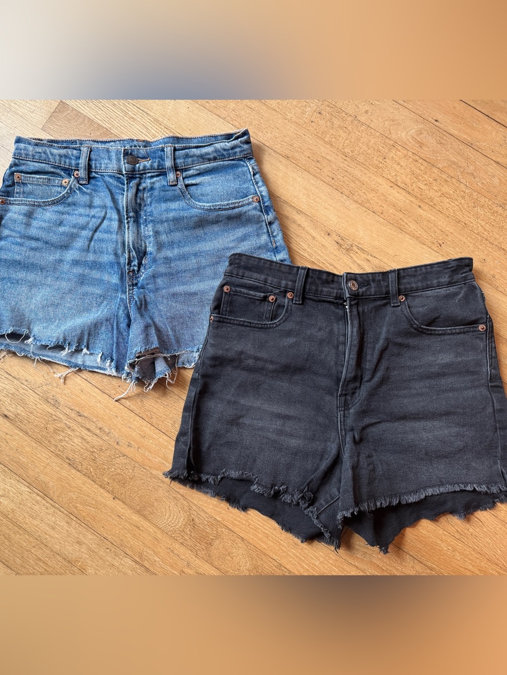 2 Pairs AE American Eagle 90s High Waist Boyfriend Shorts 6 Washed Black Blue